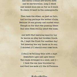 Robert Frost, The Road Not Taken - Typewriter quote on Old Paper - Literary Poster - Book Lover Gift by Studio Grafiikka