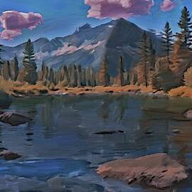 Rocky Mountain Digital Oil Painting by Nature Oil Painting
