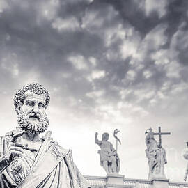 Roma and Vatican BW - St. Peters Statue by Stefano Senise