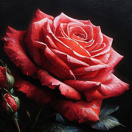 Rose Bloom on Black Background by Alison Frank