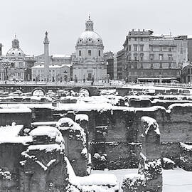 Ruins of Roman Forum after a rare and great snowfall of Rome by Stefano Senise