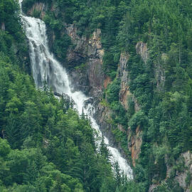 Rushing Waterfall on a Wilderness Island in Alaska's Inside Pass by Nancy Gleason