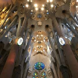Sagrada Familia Interior with Geometric Patterns and Stained Glass in Barcelona Spain by Travel Essayist