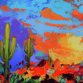 Saguaros Land Sunset by Elise Palmigiani - Square version by Elise Palmigiani