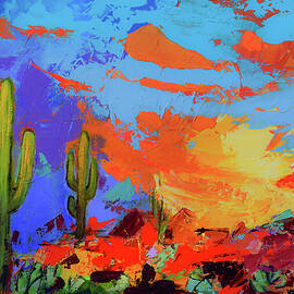 Saguaros Land Sunset by Elise Palmigiani