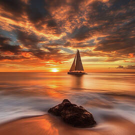 Sail Boat Glides Into The Sunset 3 by Gian Smith