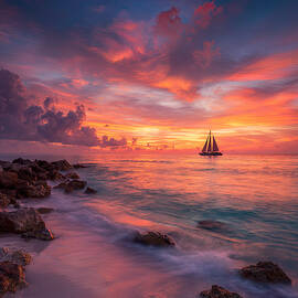 Sail Boat Glides Into The Sunset 4 by Gian Smith