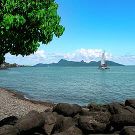 Sailboat Off Tahiti Beach by Michael DeGrenier