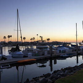 Sailboats Docked at Sunset by Alison Frank