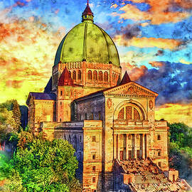 Saint Joseph's Oratory in Montreal, Canada, at sunset - pen and watercolor by Nicko Prints