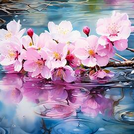 Sakura Blossoms in Japan in Vibrant Watercolor Style No 3 by Andre Petrov