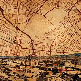 Salinas, California - panorama and map of the central part by Nicko Prints