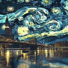 San Francisco Bridge Starry Night Oil Painting by Nature Oil Painting