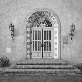 Santa Fe Historic Public Library Entrance in B and W by Mary Lee Dereske