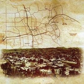 Santa Rosa, California - map and panorama on old paper by Nicko Prints