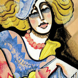 Scheiber Hugo paintings - Art deco portrait of a woman with blue hat by Scheiber Hugo