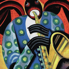 Scheiber Hugo paintings - Black jazz musician playing saxophone, art deco portrait by Scheiber Hugo