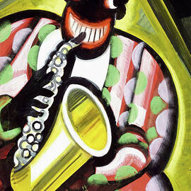 Scheiber Hugo paintings - Black saxophonist, art deco jazz musician portrait by Scheiber Hugo