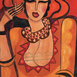 Scheiber Hugo paintings - Lady in red, with cigarette, portrait by Scheiber Hugo