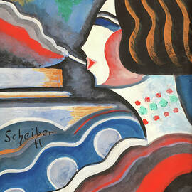 Scheiber Hugo paintings - Lady with cigarette, art deco portrait by Scheiber Hugo