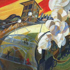 Scheiber Hugo paintings - Potsdam Railway Station, cubist cityscape by Scheiber Hugo