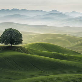 Serene Tree on Rolling Hills by The Luxury Art Collection