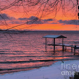 Serene Winter Lakeside Sunrise by William Norton