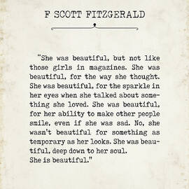 She Was Beautiful Quote by F. Scott Fitzgerald Vintage Literary Art Print by Georgia Clare
