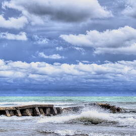 Sheboygan Old Jetty And Waves by Dale Kauzlaric