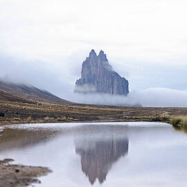 Shiprock in Fog  Enduring Silence Desert Landscape Photograph by Robert Niemeier