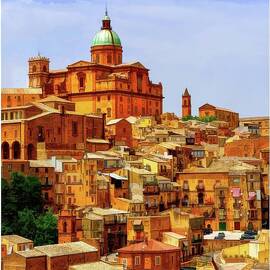 Sicily Skyline with Orange Buildings Sicily Travel Poster by Travel Poster art print
