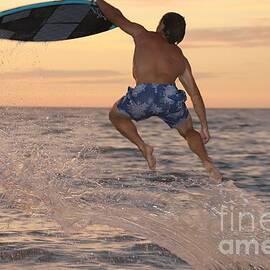 Skimboarder at Sunset Surf 3593 by Donn Ingemie