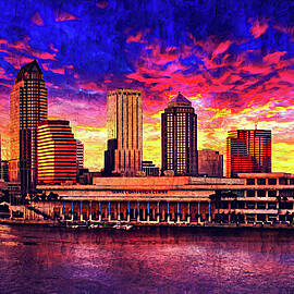 Skyline of Downtown Tampa, Florida, at sunset - impasto oil painting by Nicko Prints