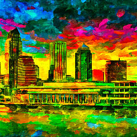Skyline of Downtown Tampa, Florida - colorful painting by Nicko Prints