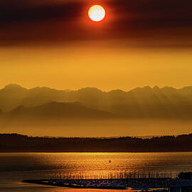 Smoky Sunset Seattle Washington by Tommy Farnsworth