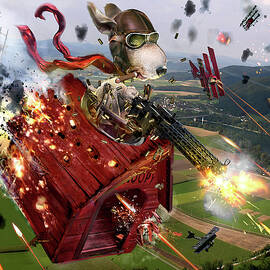 Snoopy Fighter Pilots Red Fighting Plan Dog House Canvas Poster by Julien