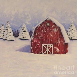 Snowy Red Barn by Lucia Stewart