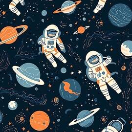 Space exploration pattern with planets and astronauts by Andre Petrov