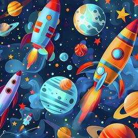 Space_exploration_theme_rockets_and_planets_vibrant_colors_No 1 by Andre Petrov
