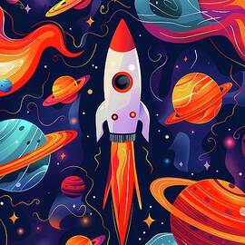 Space_exploration_theme_rockets_and_planets_vibrant_colors_No 2 by Andre Petrov