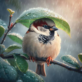 Sparrows Rainy Refuge by Bill And Linda Tiepelman