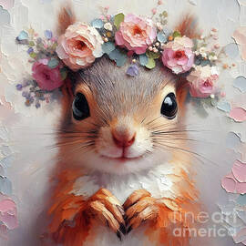 Squirrel with Floral Crown by Lucia Stewart
