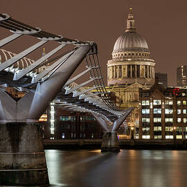 St Paul's Cathedral along the length of Millennium Bridge by Charnwood Photography Fine Art