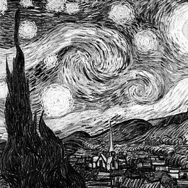 Starry Night by Van Gogh in black and white  by Nicko Prints