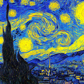 Starry Night by Van Gogh with blue and yellow hues enhanced by Nicko Prints