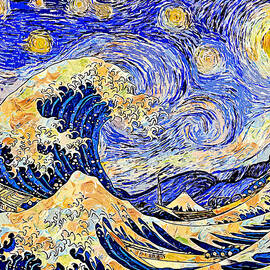 Starry Night over The Great Wave off Kanagawa - colorful digital recreation by Nicko Prints