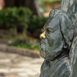 Statue of head of Gerald Durrell in Corfu by Steven Heap