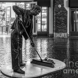 Street Sweeper Bronze Statue in Black and White - Paris Las Vegas by Tatiana Travelways