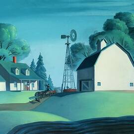 Summer farm with windmill and barns by Dale Nichols by Dale William Nichols