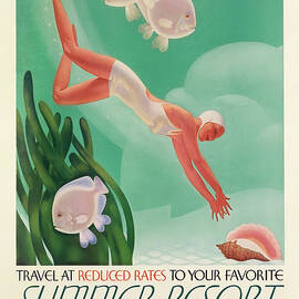 Summer Resort, Diver - Vintage travel poster - Pullman Safety and Comfort advertisement by William Welsh